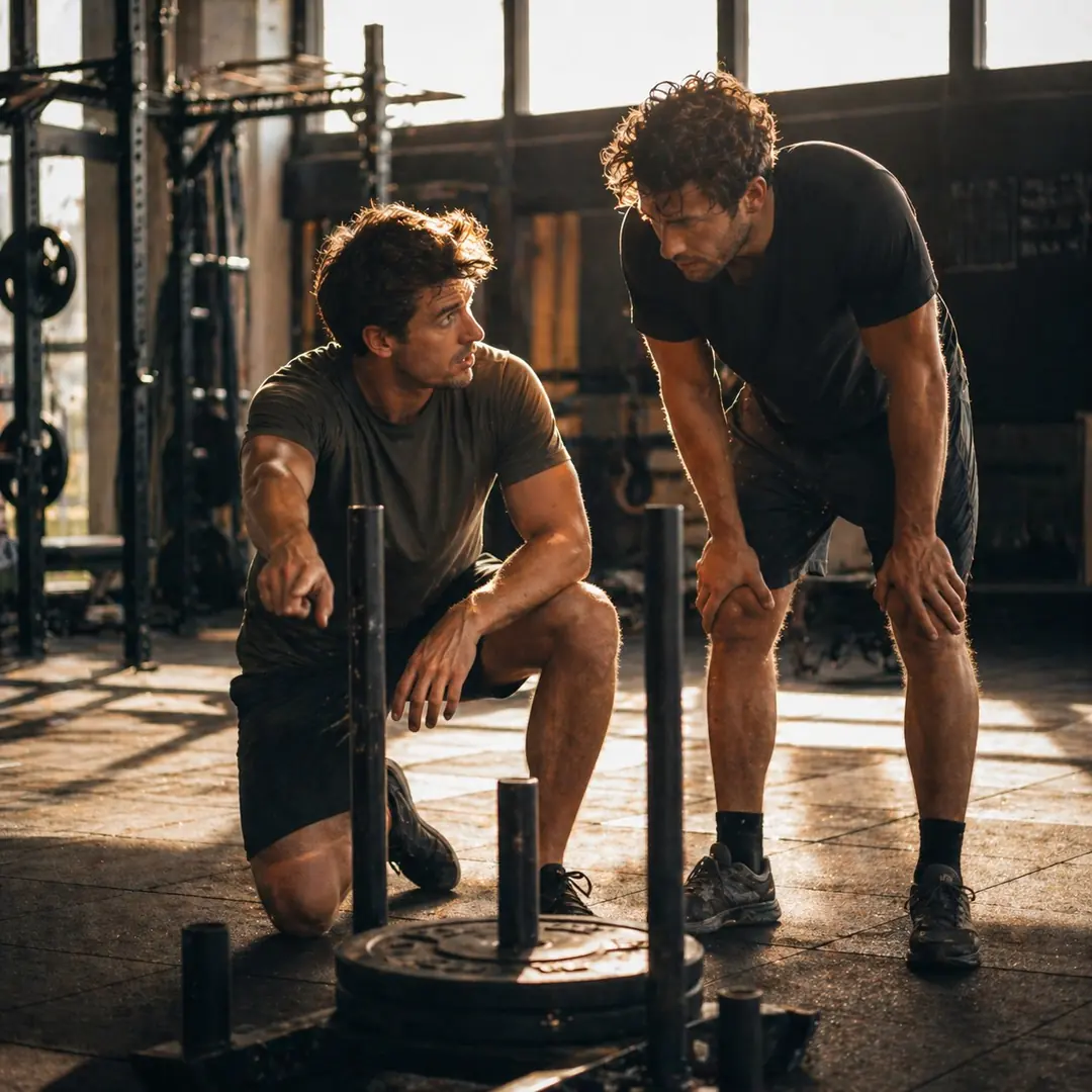 Moment de coaching technique entre deux athlètes